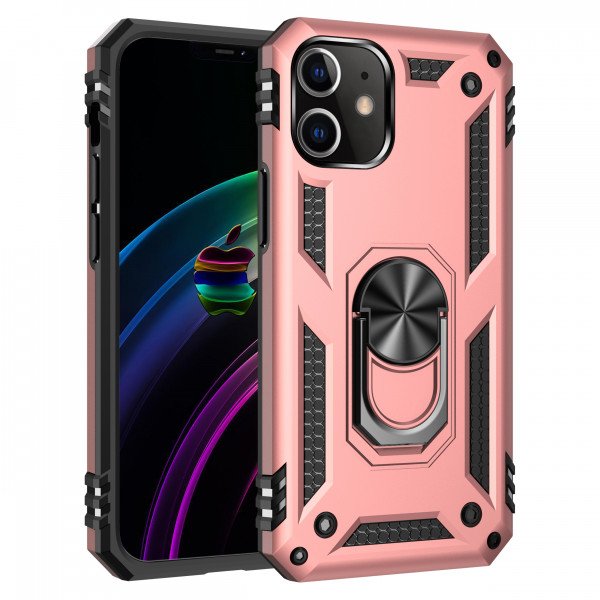 Wholesale Tech Armor Ring Stand Grip Case with Metal Plate for iPhone 12 Mini 5.4 inch (Rose Gold)